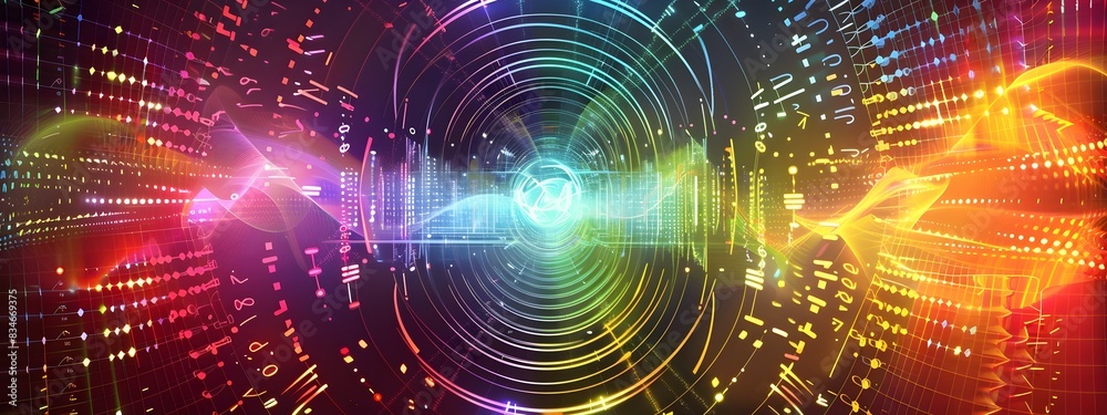 Poster frequency a mesmerizing visualization of dynamic data convergence in a vibrant technological