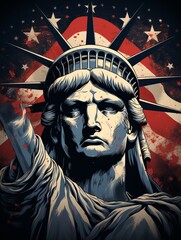 Illustration of statue of liberty and usa flag, Generative ai