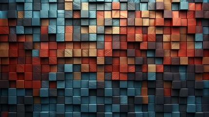 Fototapeta premium Abstract brick wall design with vibrant colors and geometric patterns, detailed illustrations and flat textures.