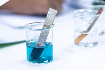 Electroplating experiment in chemistry laboratory.