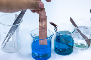Electroplating experiment in chemistry laboratory.