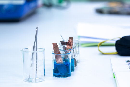 Electroplating experiment in chemistry laboratory.