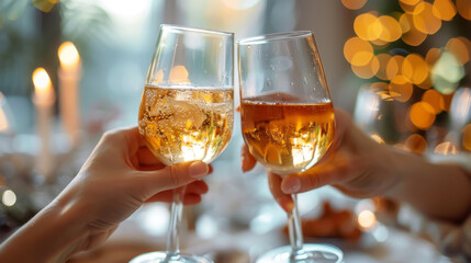 Obraz premium Wine Glasses Clinking at Sunset