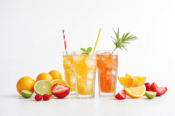 Fototapeta premium Refreshing Citrus and Strawberry Iced Tea with Ice Cubes in Glasses with Straws