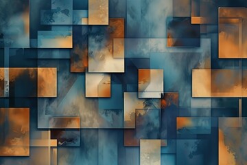 Abstract geometric background with squares and rectangles in blue and brown colors - generative ai