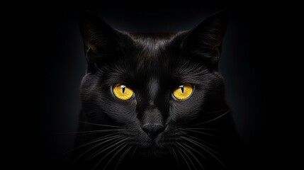 Obraz premium Stunning black cat with golden eyes, mystery and elegance captured in highresolution background, exuding feline presence.