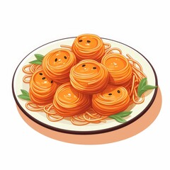 Capture a charming plate of spaghetti with marinara sauce in cute, clean line art style perfect for coloring pages.