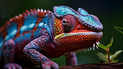 Obraz premium Stunning closeup of a chameleons colorful, camouflaged skin texture, showcasing intricate reptile adaptation.