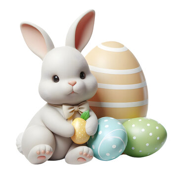 recommend clip art: Easter bunny and eggs on transparent background