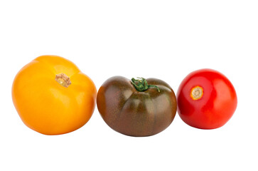 Tomatoes of different breed isolated on white background