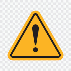 Warning Sign, Danger icon, sign, vector. Exclamation  marks, icon,  caution icon.  Warning symbol, logo sign in flat style isolated on transparent background. Vector illustration.