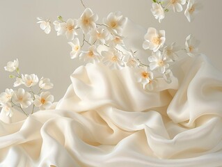 Elegant folds and floral shadow play on soft fabric, providing ample space for text