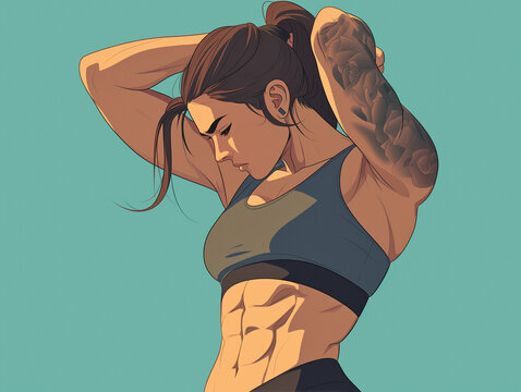 athletic girl tidies up her hair so as not to interfere with her workout