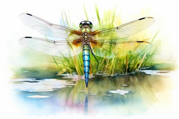 A watercolor of a dragonfly