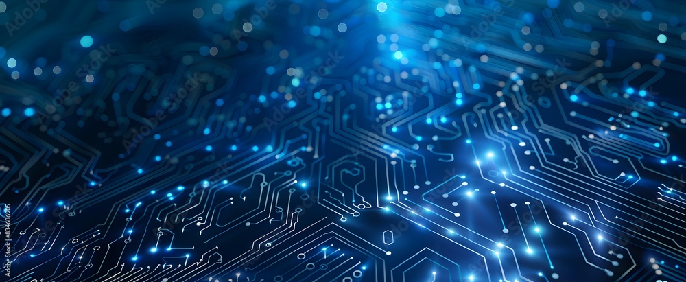 Poster abstract blue circuit board background vector presentation design with dots and lines technology tem