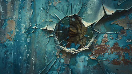 Broken Glass Window With Hole