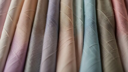 Obraz premium a row of different fabrics of grey, light purple, blue, and light orange. abstract pattern wallpaper