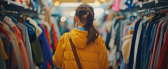 Obraz premium Lofi Chill Girl Browsing Through Vintage Clothing Racks At A Thrift Store