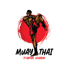 Muay Thai Boxing martial art logo design. Muay Thai Fighter Illustration vector