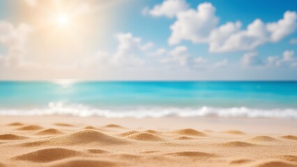 Obraz premium beautiful sandy beach with blue ocean wave and clouds background. summer backdrop