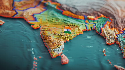 India country map with Indian flag