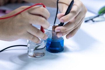 Electroplating experiment in chemistry laboratory.