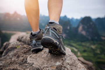 Climbing to the top of mountain and enjoy beautiful landscape of yangshuo county, China