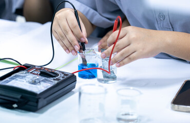 Electroplating experiment in chemistry laboratory.