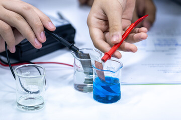Electroplating experiment in chemistry laboratory.