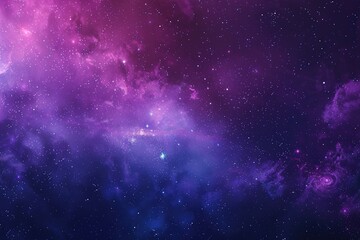 Fototapeta premium Vivid cosmic clouds and stars in shades of purple and blue in a galaxy-themed image.