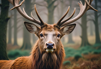 Fototapeta premium Portrait of majestic red deer stag in the forest