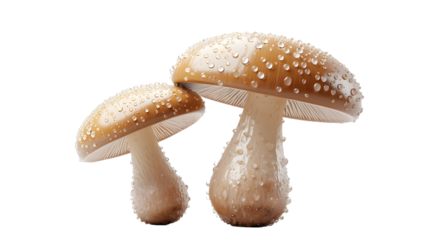 Water drop on beautiful mushroom, isolated on white background.