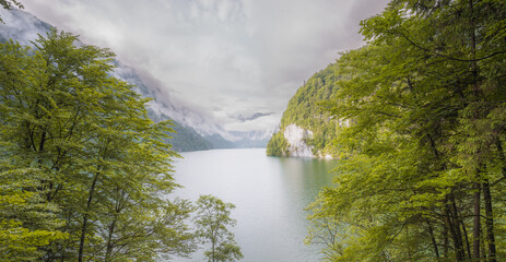 Obraz premium Konigsee lake near Jenner mount in Berchtesgaden National Park, Alps Germany
