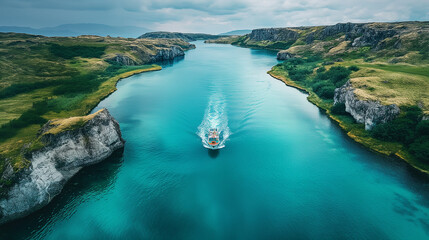Obraz premium Beautiful emerald-colored glacial rivers of Iceland, taken from a helicopter , Helicopter view of wonderful turquoise-colored glacial rivers in Iceland.