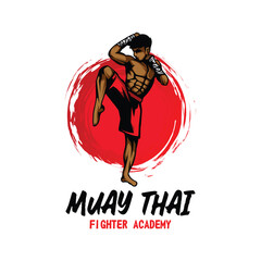Muay Thai Boxing martial art logo design. Muay Thai Fighter Illustration vector