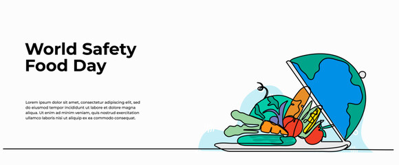 Continuous one line design of world safety food day .Minimalist style vector illustration on white background.