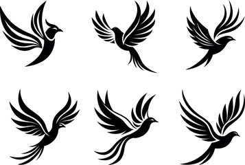 Fototapeta premium Flying bird logo icon silhouette vector illustration. 