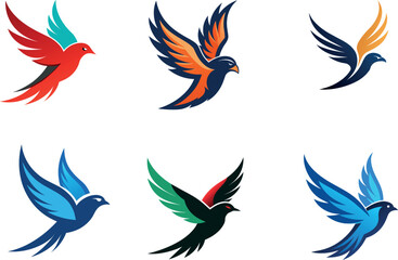 Fototapeta premium Flying bird logo icon silhouette vector illustration. 