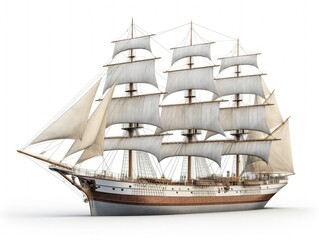 Vintage sailboat, sail ship isolated on white background.
