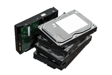Hard drives stacked on top of each other. SATA 3.5 HDD for information storage. Isolate on a white back.
