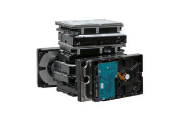 Hard drives stacked on top of each other. SATA 3.5 HDD for information storage. Isolate on a white back.