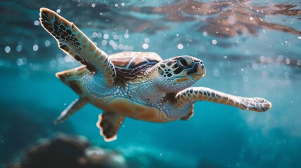 Obraz premium Sea Turtle Swimming in Clear Ocean Waters