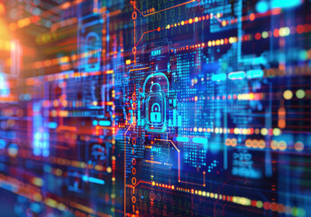 Fototapeta premium Cybersecurity, technology and data protection concept