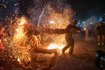 Jepara, Indonesia - May 20 2024 : Perang Obor ,The Fire Torch War as a traditional ceremony to...