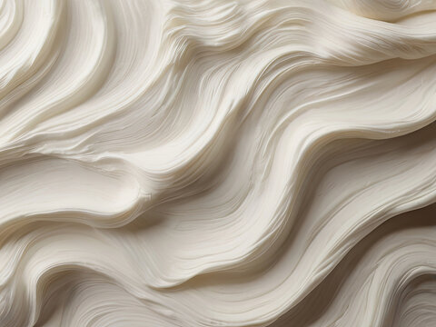 Creamy white texture with smooth, flowing swirls resembling whipped cream or sour cream. Perfect for backgrounds, food advertisements, culinary designs, and artistic projects 