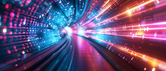 Highspeed data visualization, digital age concept, tech tunnel, vibrant colors, abstract design, futuristic, hightech