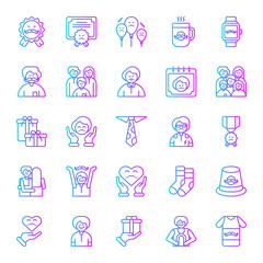 Fototapeta premium Fathers Day Icons Set. Gradient Vector Icons. Contains Icon such as Appreciation,Bond,Balloons,Mug,Watch,Dad,Family,Father,Fathers Day,Parent,Gift,Gratitude,Tie,Hero,Honor,Hug,Joy,Love,Socks,