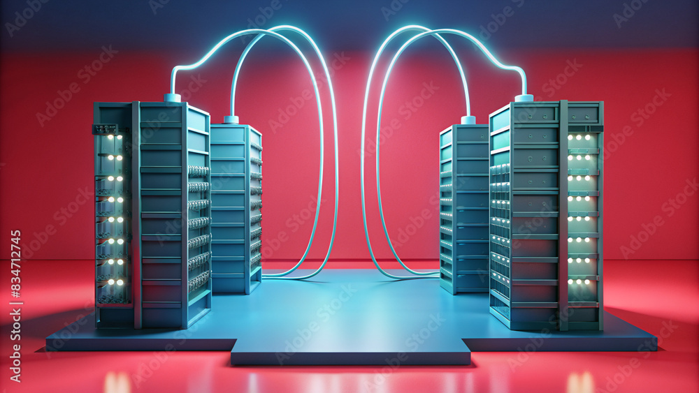 Aufkleber A futuristic scene with two large computer servers connected by a wire