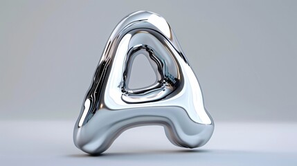 Reflective liquid metal letter A in 3D, with a glossy finish and fluid droplet design, perfect for futuristic font designs.