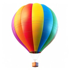 A vibrant, colorful hot air balloon floats against a white background.  The balloon is a symbol of adventure and exploration.